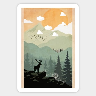 Illustrated Morning Forest Scene Sticker